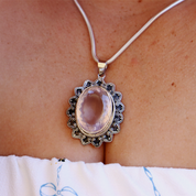 rose quartz oval sterling silver gemstone pendant
