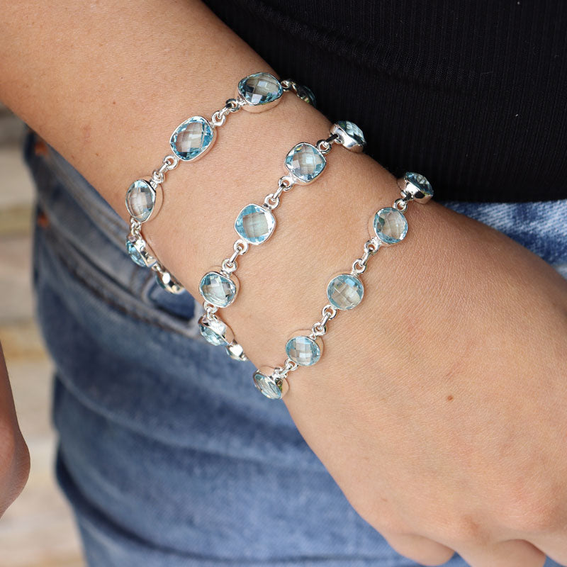 blue topaz silver gemstone bracelet