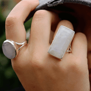 emerald cut moonstone sterling silver ring