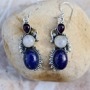 lapis lazuli moonstone amethyst sterling silver gemstone earrings