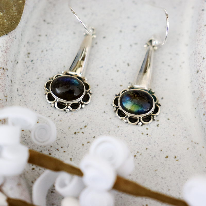 labradorite gemstone sterling silver drop earrings