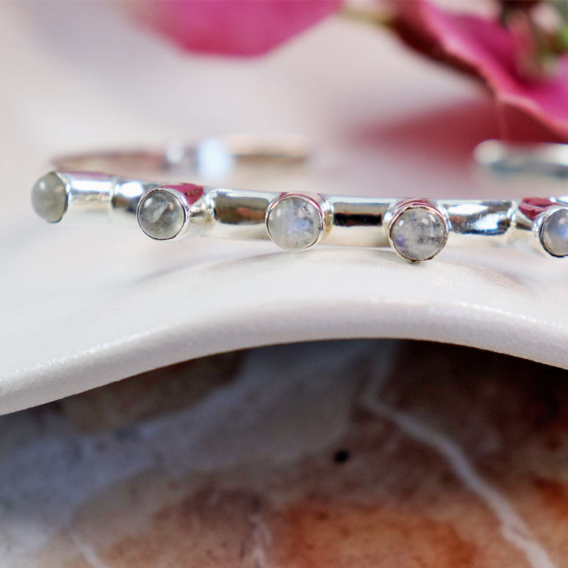 moonstone silver gemstone bangle cuff