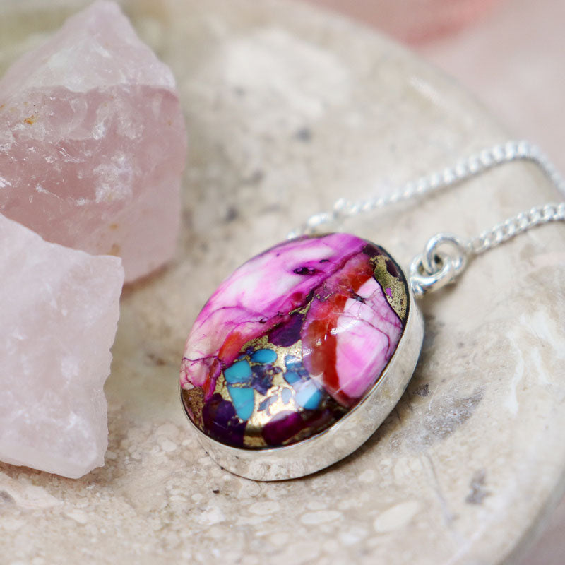 pink dahlia turquoise silver gemstone pendant