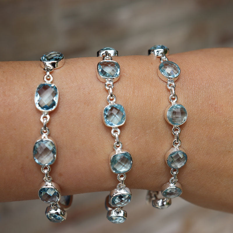 blue topaz silver gemstone bracelet