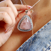 rose quartz sterling silver gemstone pendant