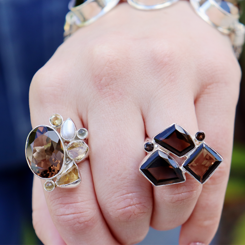 smoky quartz citrine pearl labradorite sterling silver gemstone ring