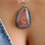 large rose quartz sterling silver gemstone pendant