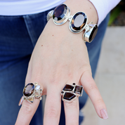 smoky quartz citrine pearl labradorite sterling silver gemstone ring