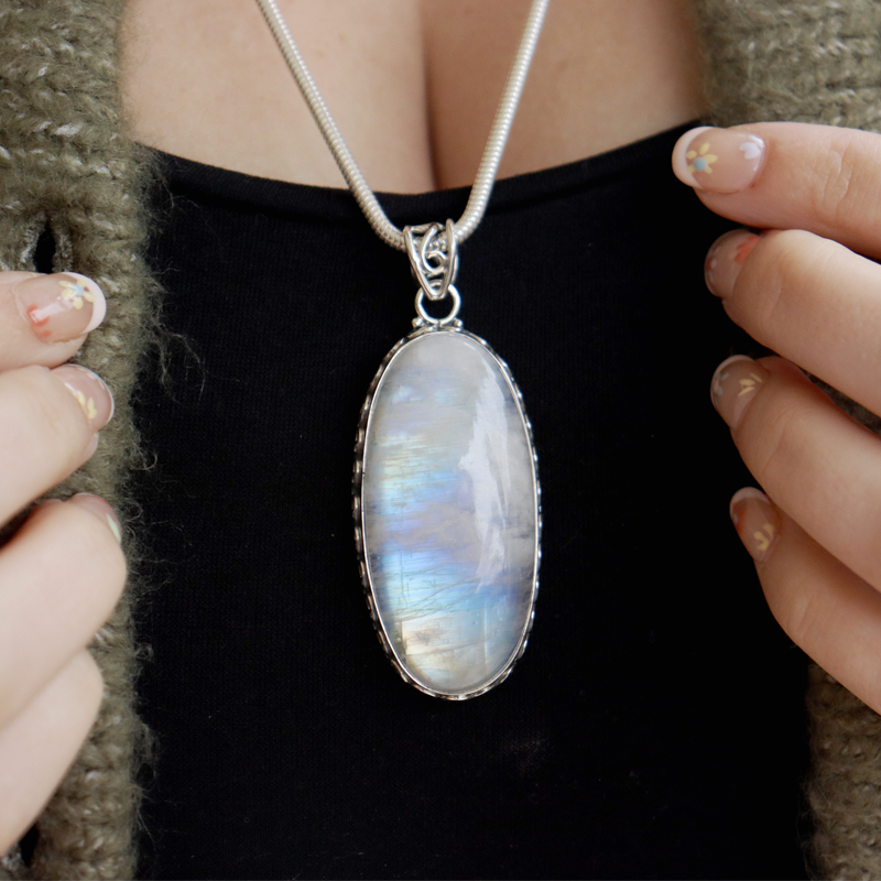 moonstone large sterling silver gemstone pendant