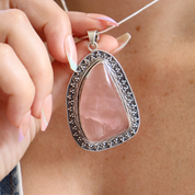 large rose quartz sterling silver gemstone pendant