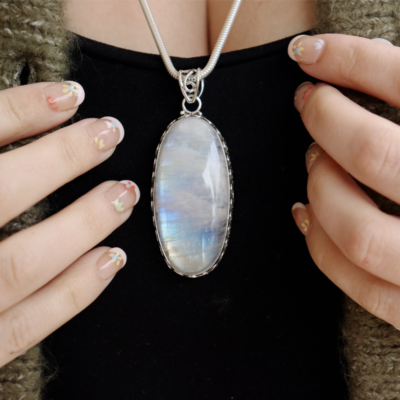 moonstone large sterling silver gemstone pendant