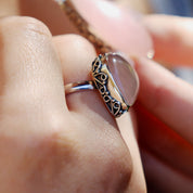 rose quartz teardrop silver gemstone ring