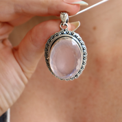 rose quartz oval sterling silver gemstone pendant