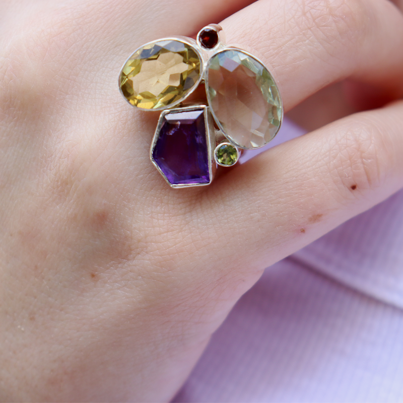 amethyst citrine peridot garnet sterling silver gemstone ring