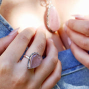 rose quartz teardrop silver gemstone ring