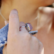 rose quartz teardrop silver gemstone ring