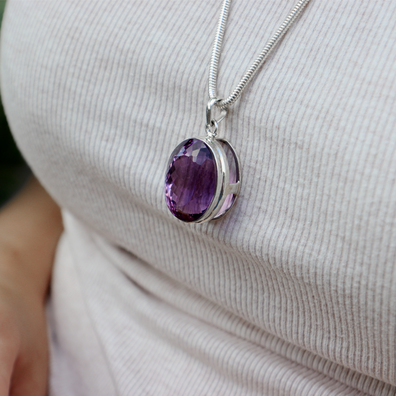 amethyst sterling silver oval gemstone pendant