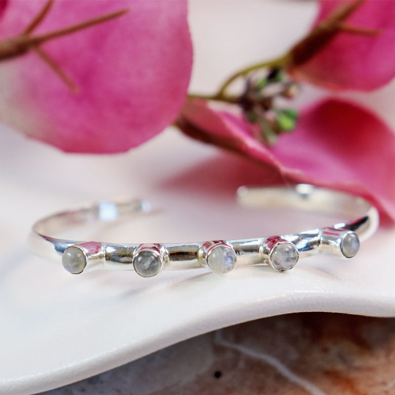 moonstone silver gemstone bangle cuff