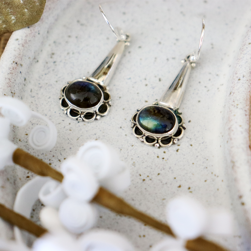 labradorite gemstone sterling silver drop earrings
