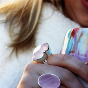 square rose quartz silver gemstone ring