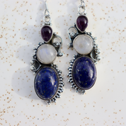 lapis lazuli moonstone amethyst sterling silver gemstone earrings