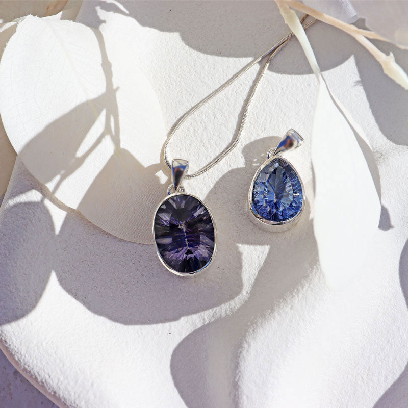 blue mystic topaz silver gemstone pendant