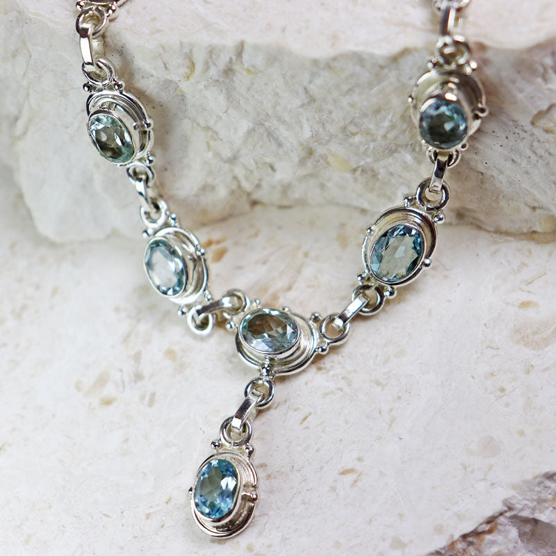 blue topaz silver gemstone necklace
