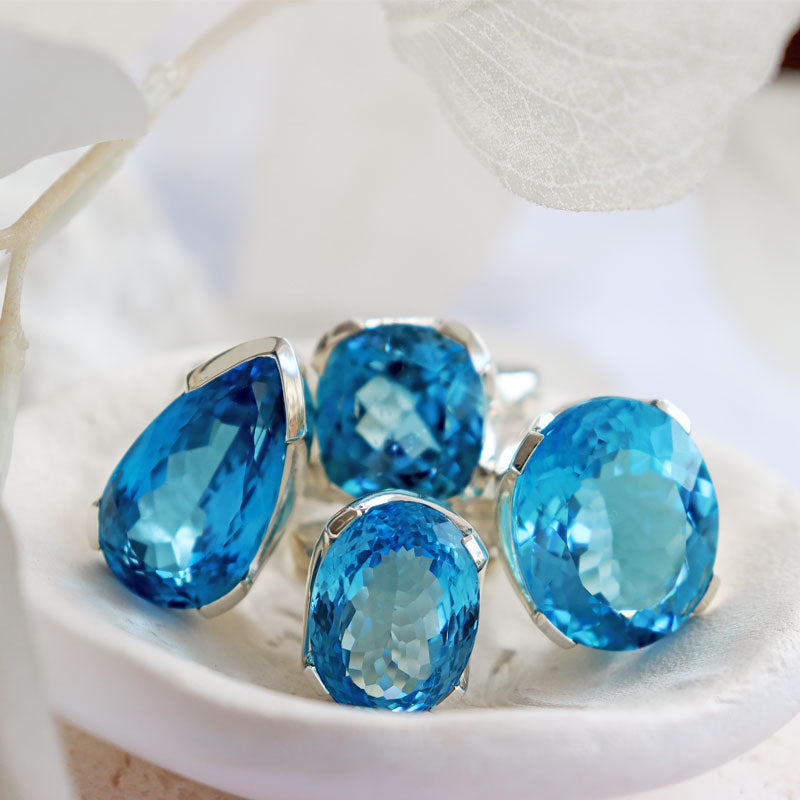 big swiss blue topaz silver gemstone ring