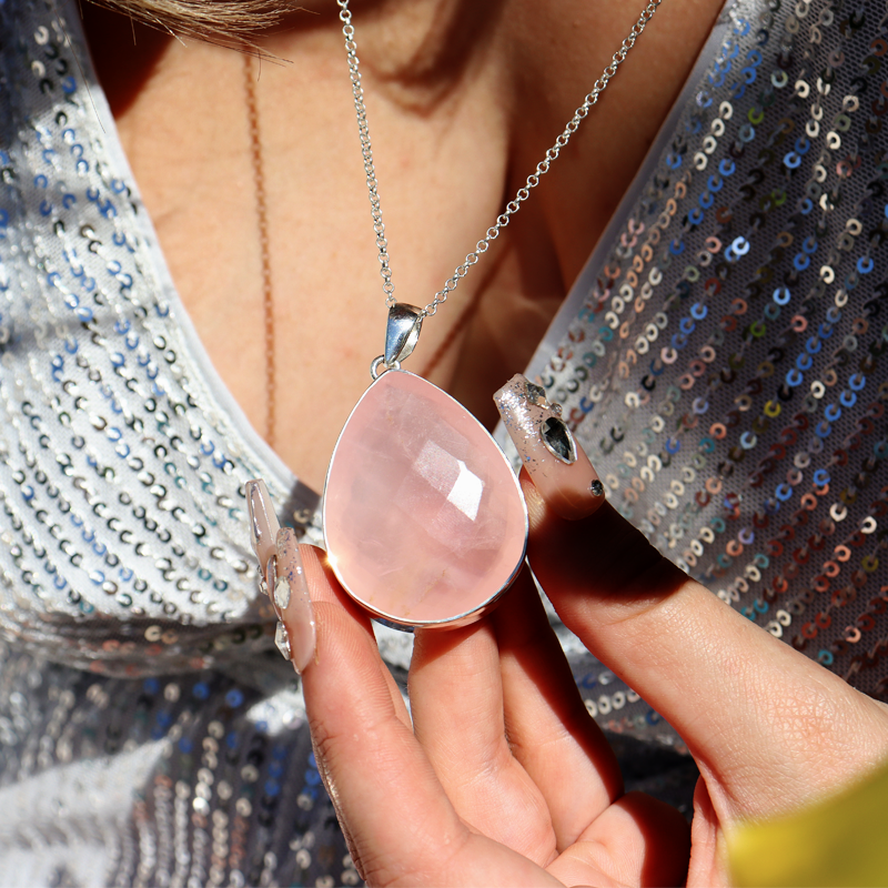 xl rose quartz silver gemstone pendant