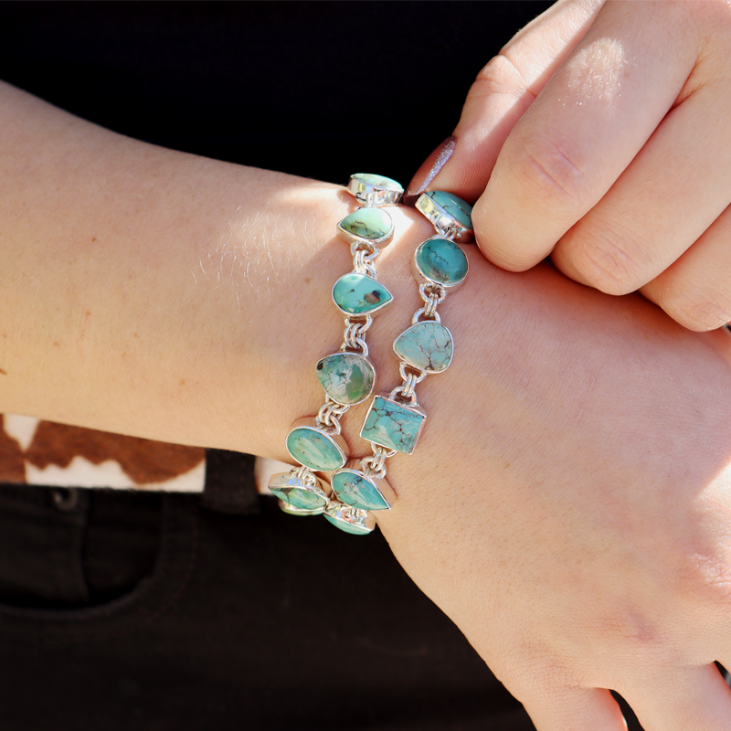 turquoise gemstone sterling silver bracelet