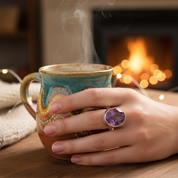 oval amethyst sterling silver gemstone ring