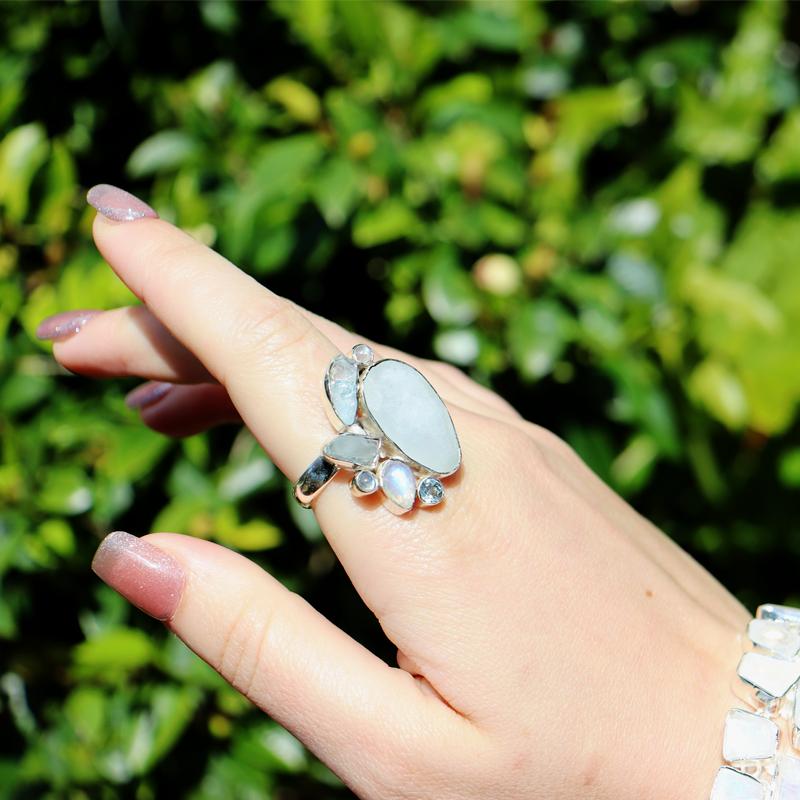 moonstone blue topaz sterling silver gemstone ring