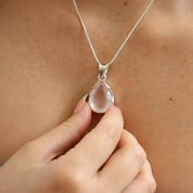 rose quartz teardrop sterling silver gemstone pendant