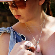 rose quartz teardrop silver gemstone ring