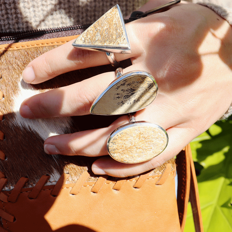 oval silver leaf jasper gemstone ring