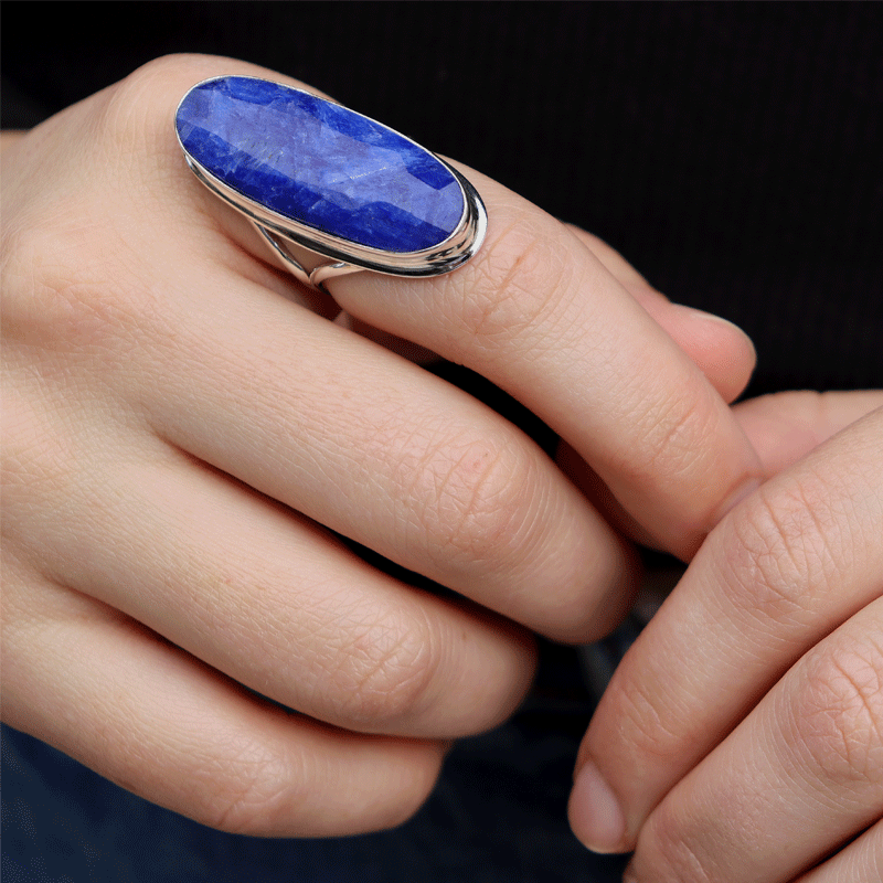 large sapphire quartz oval sterling silver gemstone ring