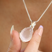 rose quartz teardrop sterling silver gemstone pendant