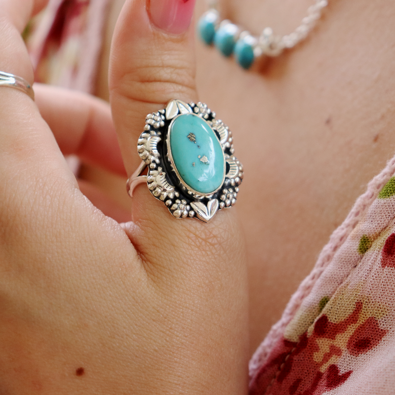 kingman turquoise sterling silver gemstone ring