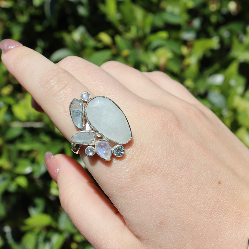 moonstone blue topaz sterling silver gemstone ring