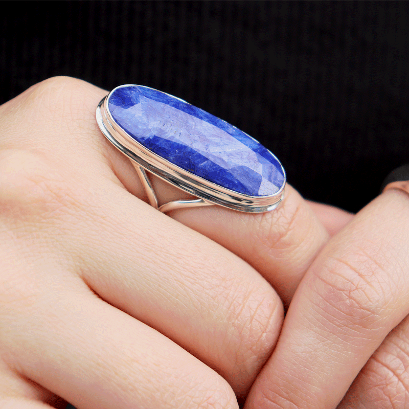 large sapphire quartz oval sterling silver gemstone ring