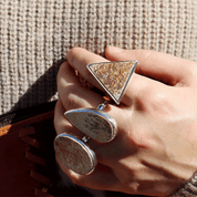 oval silver leaf jasper gemstone ring