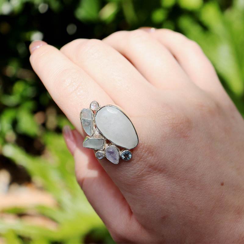 moonstone blue topaz sterling silver gemstone ring
