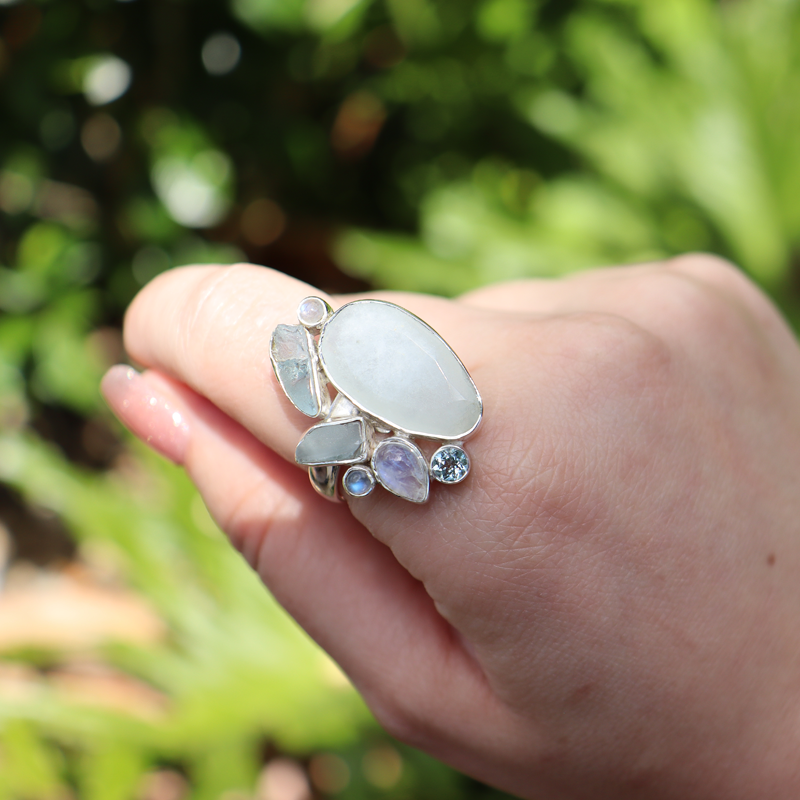 moonstone blue topaz sterling silver gemstone ring