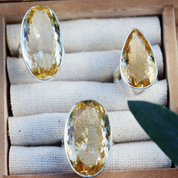 oval large citrine gemstone silver ring