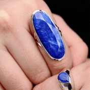 large sapphire quartz oval sterling silver gemstone ring