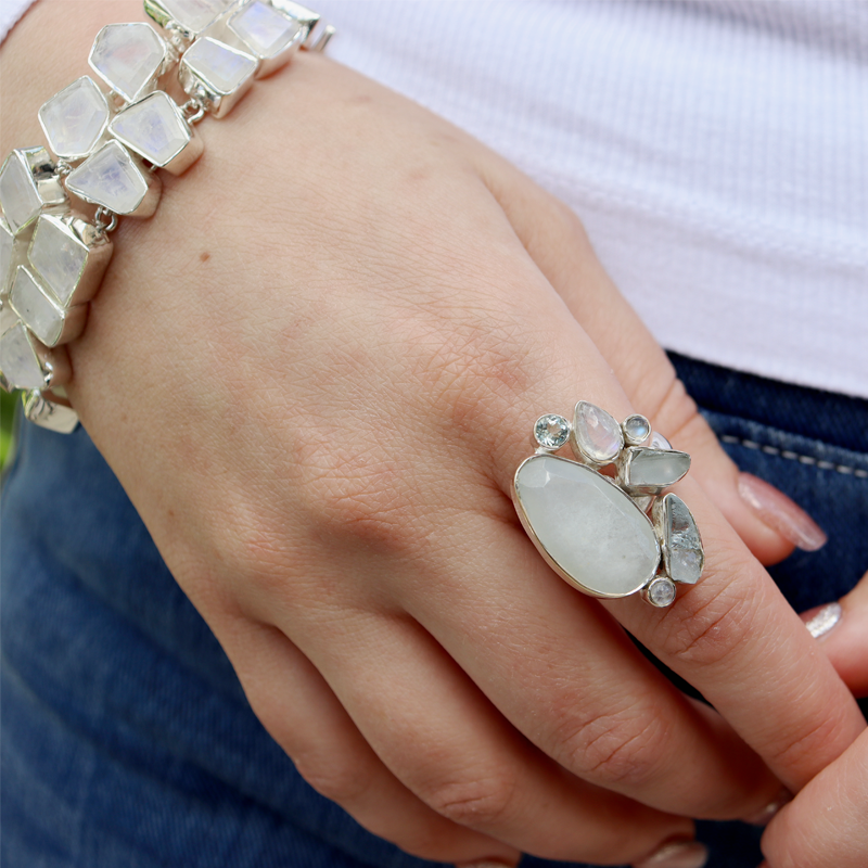 moonstone blue topaz sterling silver gemstone ring