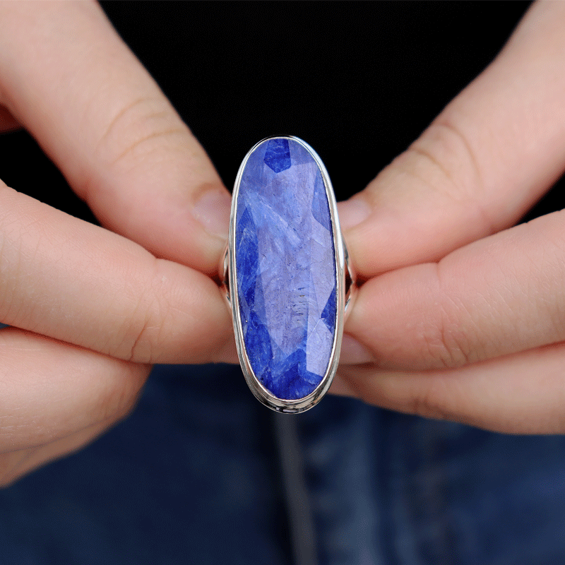 large sapphire quartz oval sterling silver gemstone ring