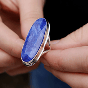 large sapphire quartz oval sterling silver gemstone ring