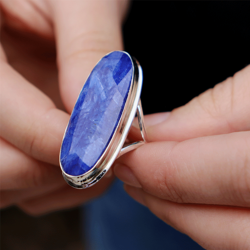 large sapphire quartz oval sterling silver gemstone ring