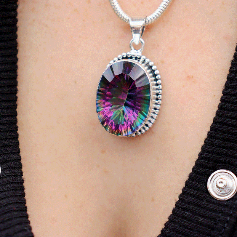 mystic topaz oval sterling silver gemstone pendant